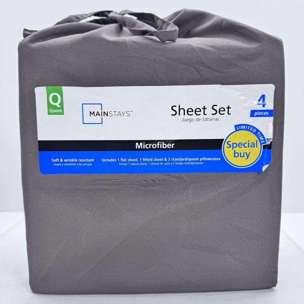 Mainstays Queen Microfiber Sheet Set 4-Pc Dark Brown Soft Wrinkle Resistant NEW